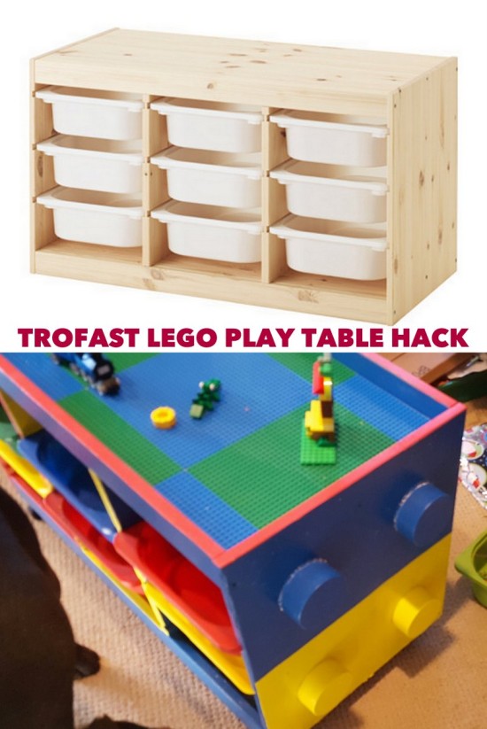 IKEA hack: TROFAST LEGO play table with decorative LEGO stubs