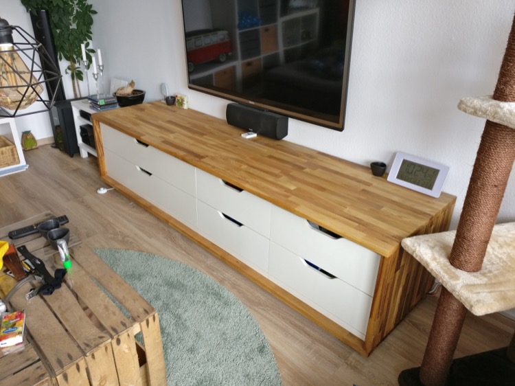 Long wooden TV stand IKEA Stolmen hack