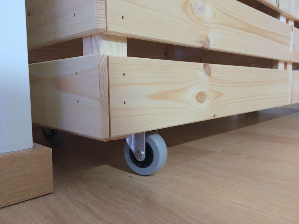 Rolling laundry cart made from KNAGGLIG boxes