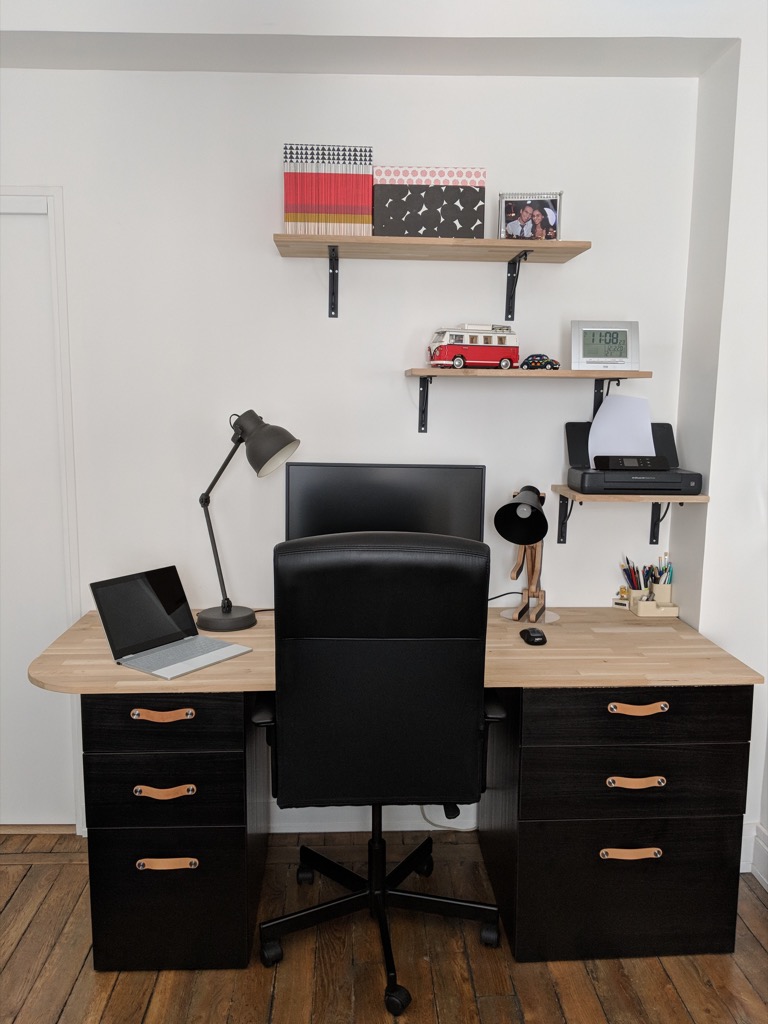 Industrial-style desk from kitchen cabinets