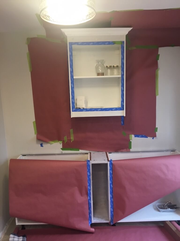 IKEA Kitchen Nook with painted kitchen cabinets